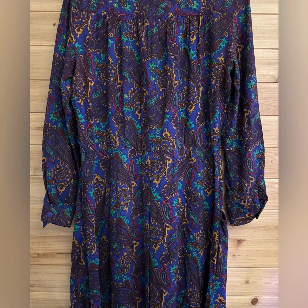 Vintage 80’s Raoul Large Retro Bold Colorful Paisley Collared Midi Dress Western - Picture 11 of 13